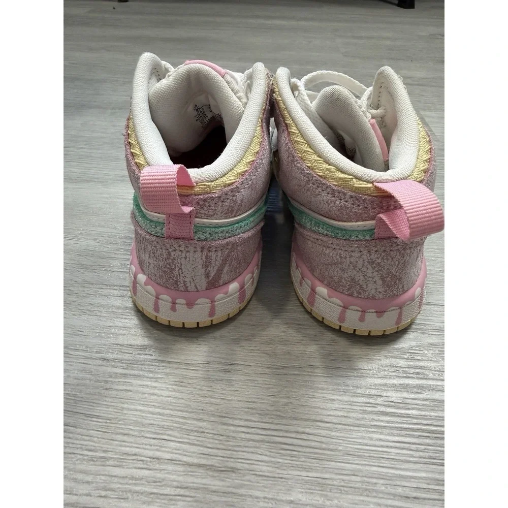 Nike Air Jordan 1 Shoes Mid Paint Drip Ice Cream White Pink Kids 9C Sneakers